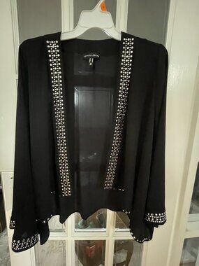 Love & Legend Black and Silver Studded Open Front Sheer Cardigan Plus Size 24